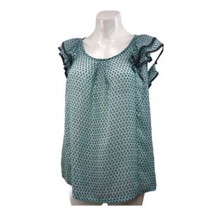 Robin-K Semi-Sheer Robin / Bird Print Ruffle Top